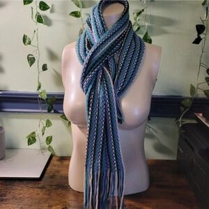 Amanda Smith Women’s Long Knitted Scarf Blue Black Green White Winter Accessory